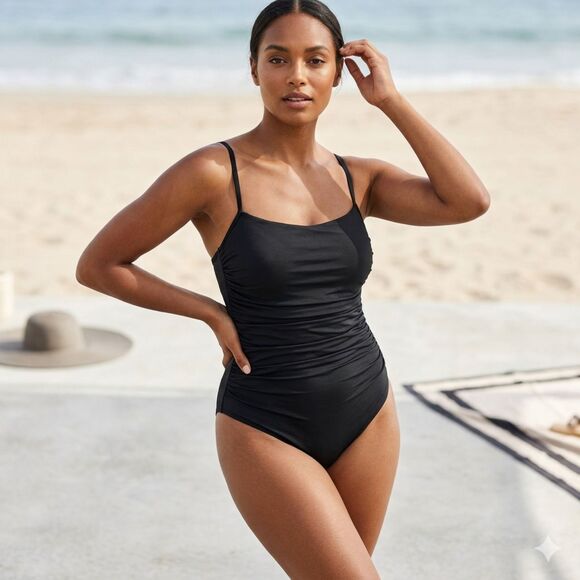 Other - Women's Black Ruched One Piece Swimsuit Size 1XL Slimming Bathing Suit Beachwear